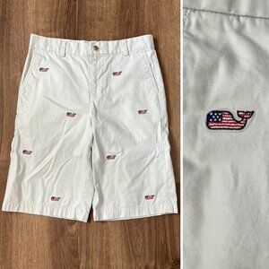 New Vineyard Vines Patriotic Flag Whale Embroidered Breaker Shorts Sz 16